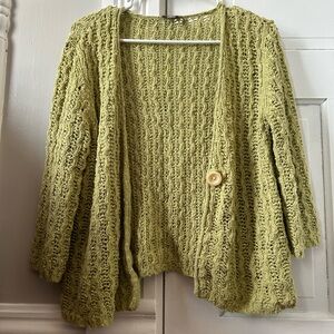 J. Jill Light Olive Open-Front Textured Knit Cardigan